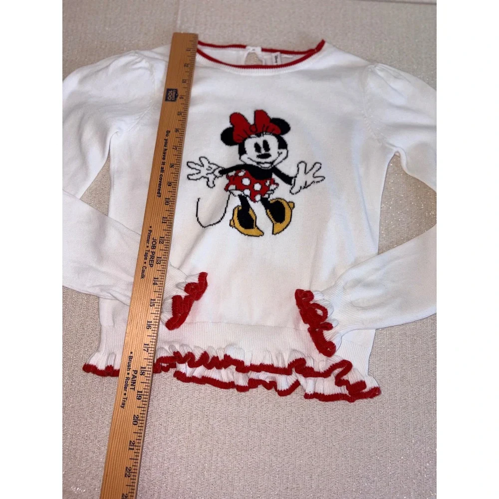 Disney x Janie and Jack Minnie Mouse Sweater age 12 White Excellent Ruffle Trim